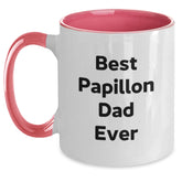 Papillon Dog Gifts, Funny Quote Best Dad Ever, Two Tone Coffee Mug for Papillon Dog Lovers, Gifts from Friends and Family for Birthday - Main